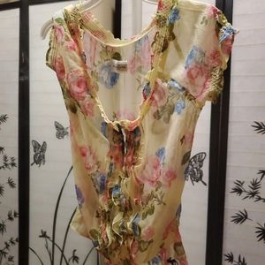 pretty sheer floral shirt medium